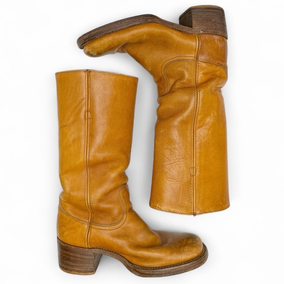 Vintage Frye 2556 Campus Boots Cognac Leather USA Made Black Label MENS Sz 9 D - Picture 2 of 14